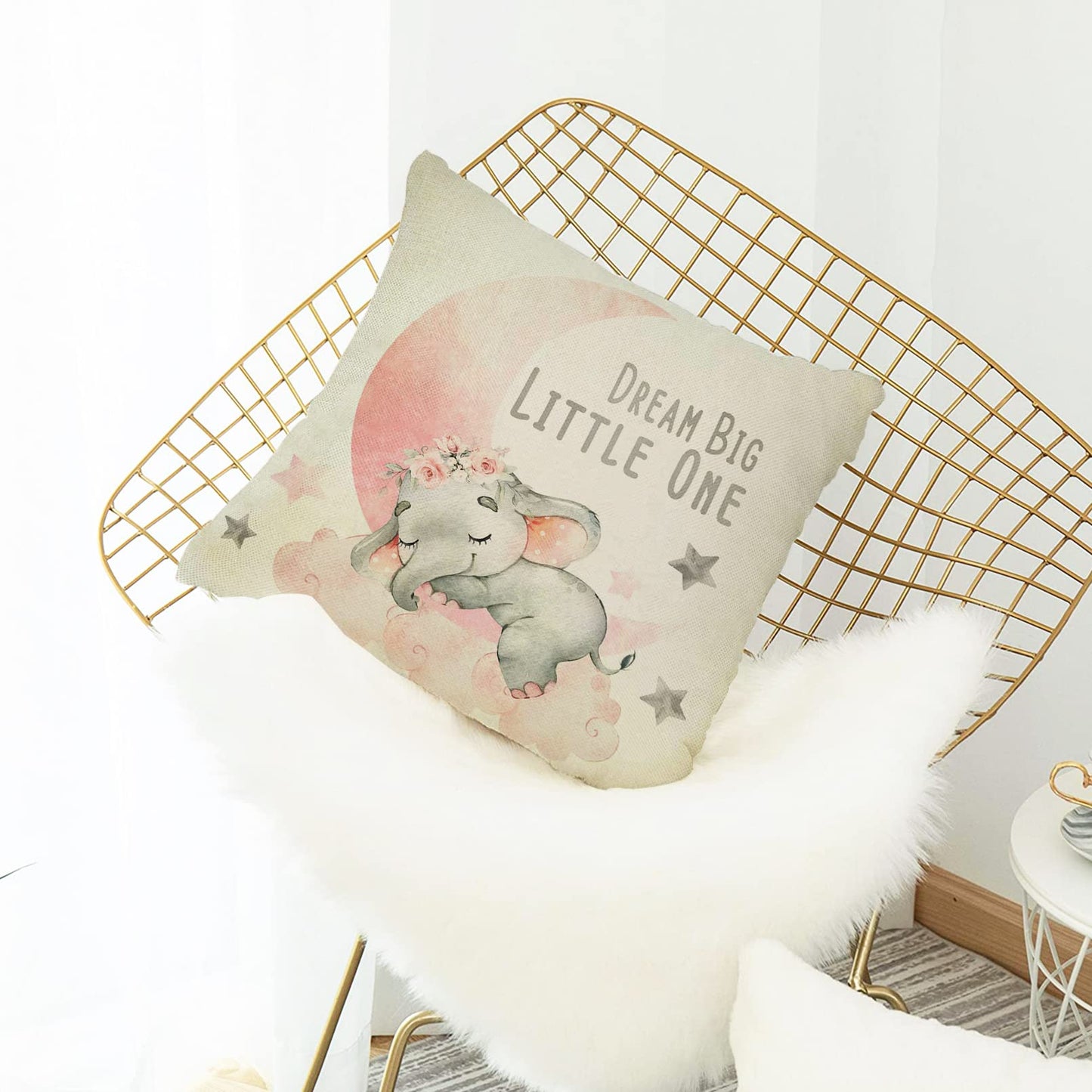 Ussap Elephant Dream Big Little One Home Decorative Throw Pillow Cover, Pink Moon Cloud Cushion Case 18X18 For Girl Kid Bedroom