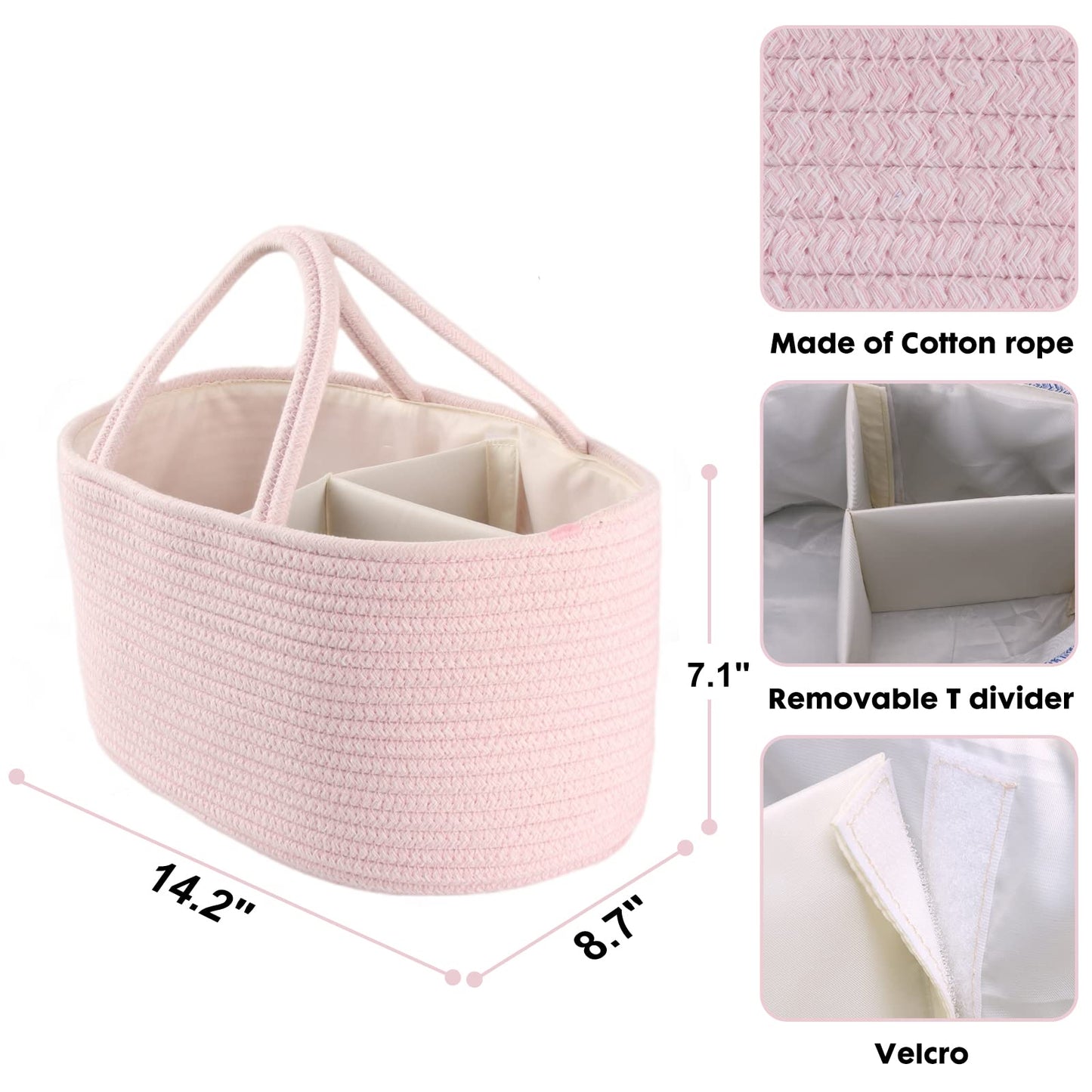 Baby Diaper Caddy Organizer for Girl Boy Rope Nursery Storage Bin Basket Portable Holder Tote Bag for Changing Table Car Travel