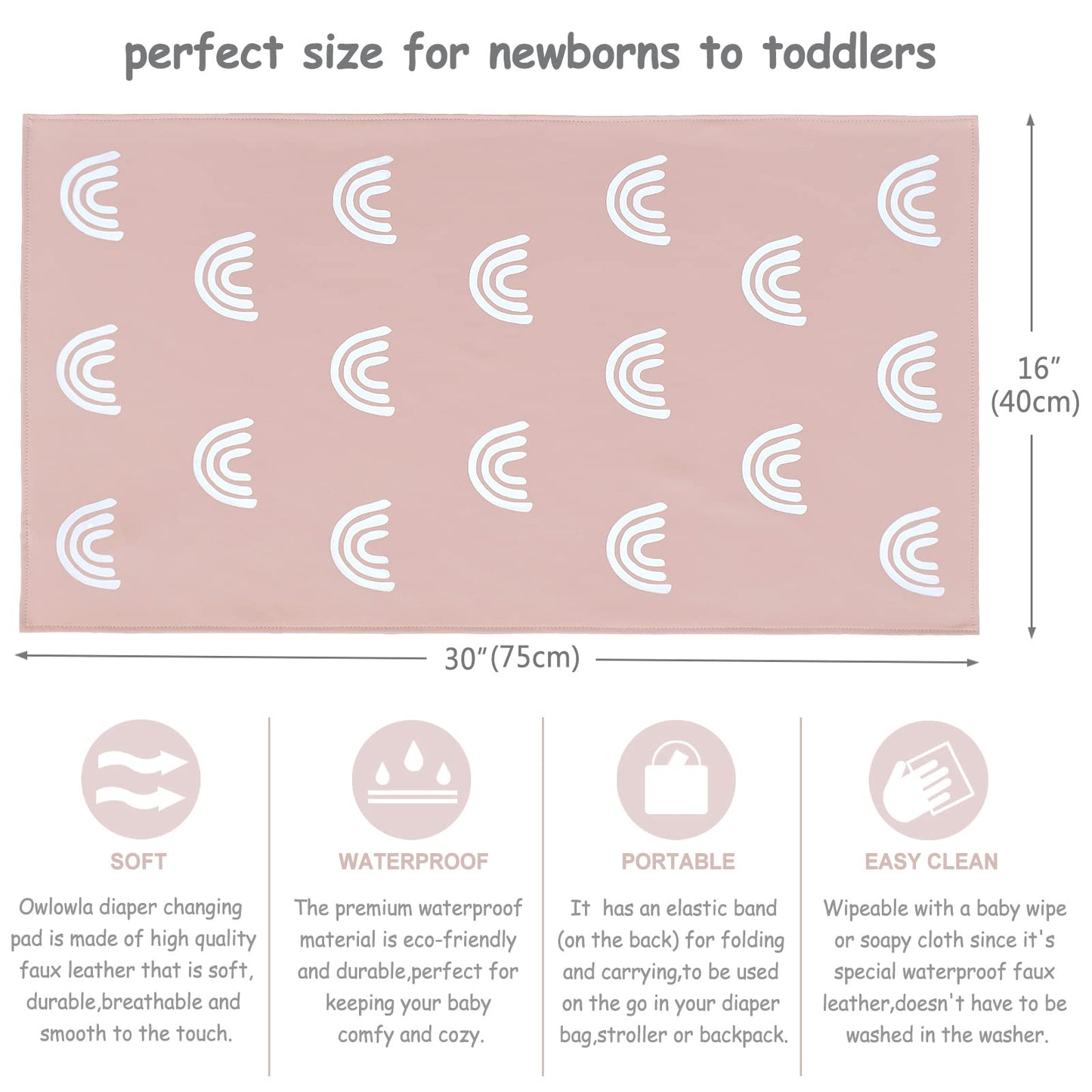 Owlowla Baby Diaper Changing Pad Portable Changing Mat Travel Changing Pad Liner For Baby And Small Toddler(Gray&Rainbow)