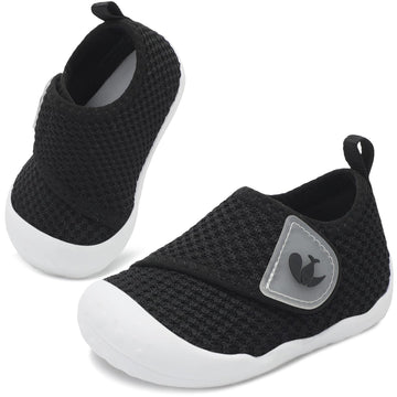 FEETCITY Baby Walking Shoes Boys Girls Wide Baby Shoes Infant Barefoot Sneakers Lightweight Crib Shoe Black