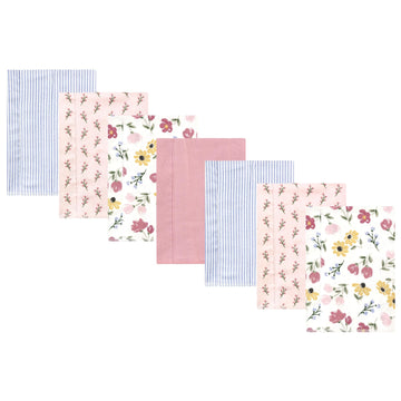 Hudson Baby Unisex Baby Cotton Flannel Burp Cloths, Soft Painted Floral 7 Pack, One Size