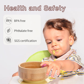Baby Bamboo Bowls With Suction And Matching Spoon Set - 2Pc Feeding Supplies Set For Infant, Toddlers - Detachable Silicone Suct