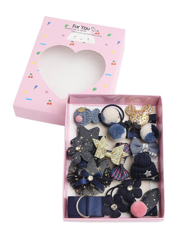 BabyMoon 18Pcs/Set Mix Style Headwear Set Children Accessories Ribbon Bow with Full Covered Clips Hairpins for Girls Princess Cr