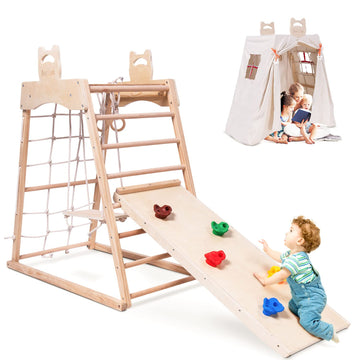 Ascism Jungle Gym Indoor (8 In 1) Wooden Indoor Playground, Toddler Wooden Climbing Toys, Montessori Playset, Gym With Slide, Cl