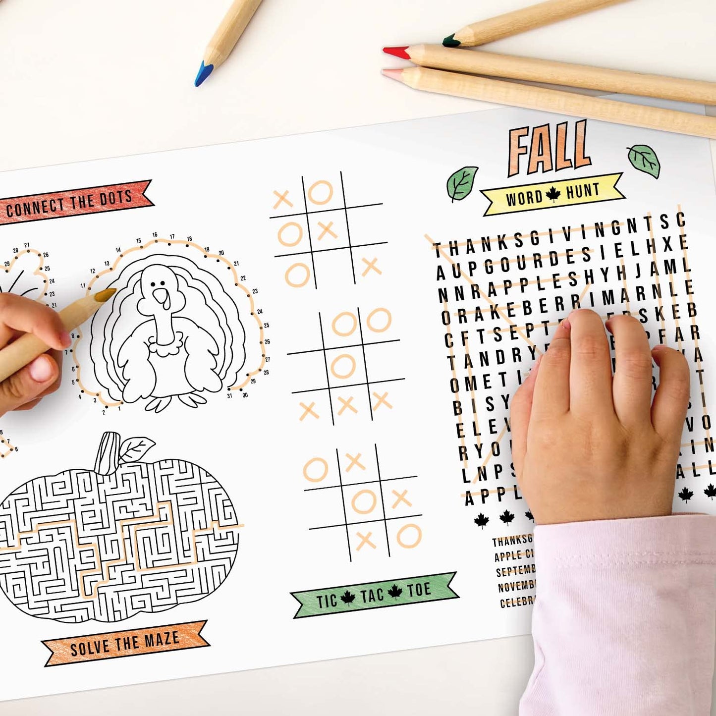 Thanksgiving Coloring Activity Placemats / 12 Happy Fall Coloring Sheets / 11' X 17' Double Sided Kids Fall Holiday Drawing Pa
