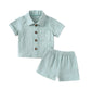 Baby Boys Clothes Set Toddler Infant Boys Button-Down Shirt Tops + Cotton Gauze Shorts Summer Outfit 2Pcs With Pockets (Powder B