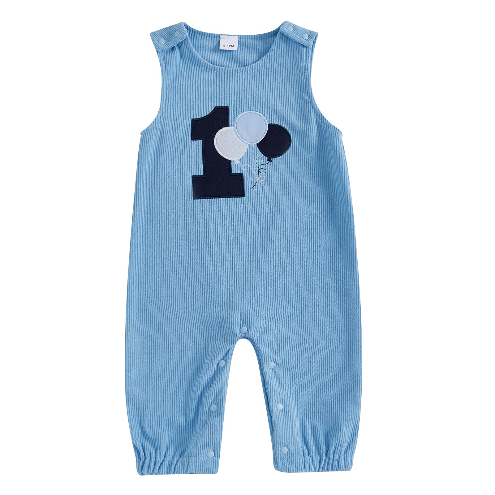 Lamuusaa Toddler Baby Boy Birthday Outfit Sleeveless One Embroidery Birthday Romper Corduroy Jumspuit Cake Smash Outfits (Sky Bl