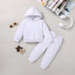 Happy Town Toddler Fall Outfits For Girl Boy Long Sleeve Hoodie Top And Long Sweatpants Set Toddler Sweatsuit (Solid Color-White