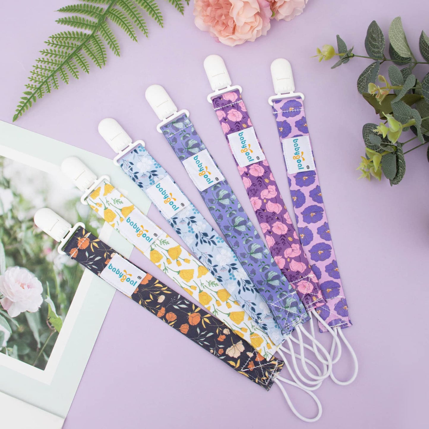 Babygoal Floral Pacifier Clips, 6 Pack Binky Paci Holder And Leash For Boys And Girls Fits For Most Pacifier, Binkie Styles & Ba