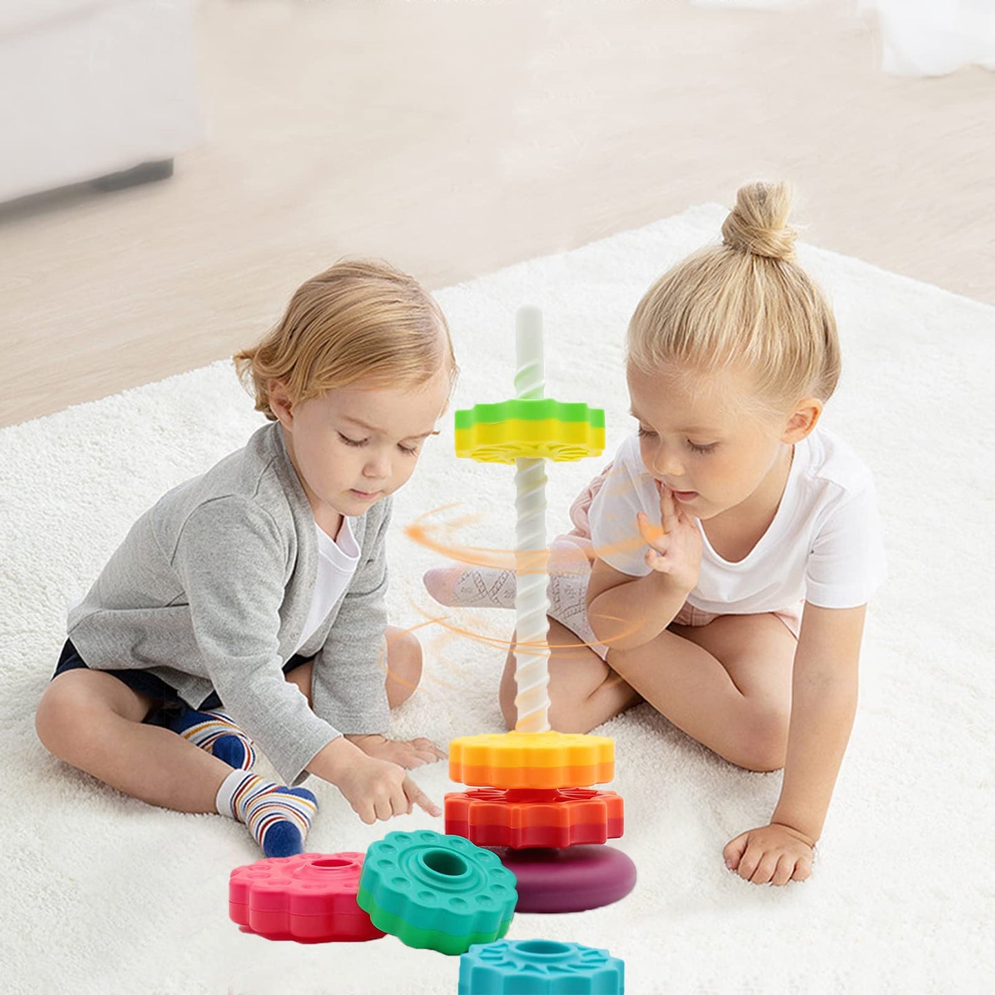 LUCKFUTURE Educational Spinning Stacking Toys, Rainbow Stacking Rings Baby Toy, Toddlers Toys Montessori Sensory Learning Toy fo