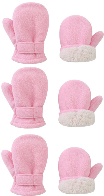 Baby Toddler Mittens Boys Girls Winter Outdoor Gloves Kids Easy-On Fleece Warm Mittens Pink 3 Pair L(2-4 Years)