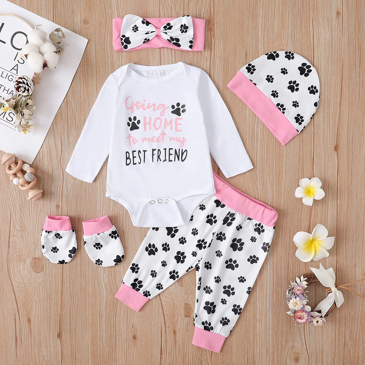 Aslaylme Newborn Girl Outfits Baby Coming Home Outfit Going Home Outit Baby Girl Bodysuit (Pink Long,0-3 Months)