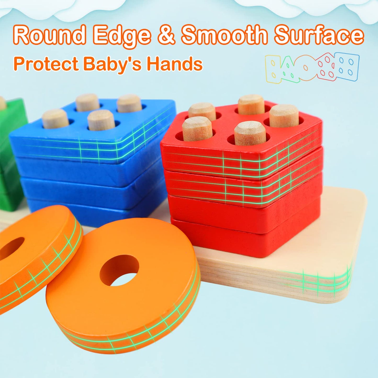 PEBIRA Montessori Toys for 1 to 3-Year-Old Boys Girls Toddlers, Wooden Sorting & Stacking Toys for Toddlers and Kids Preschool,