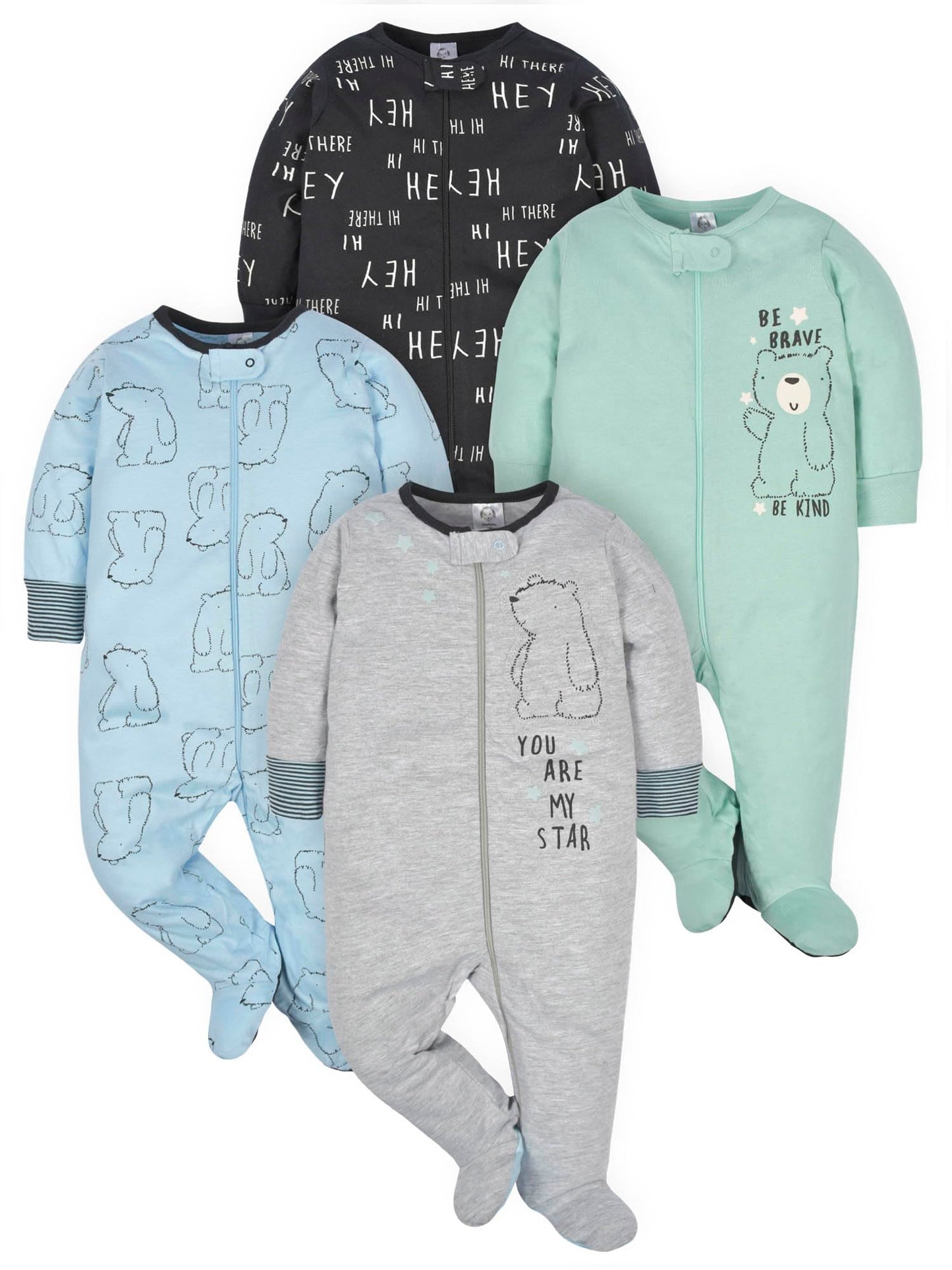 Gerber Baby Boys' 4 Pack Sleep 'N Play Footie, Bear, 3-6 Months