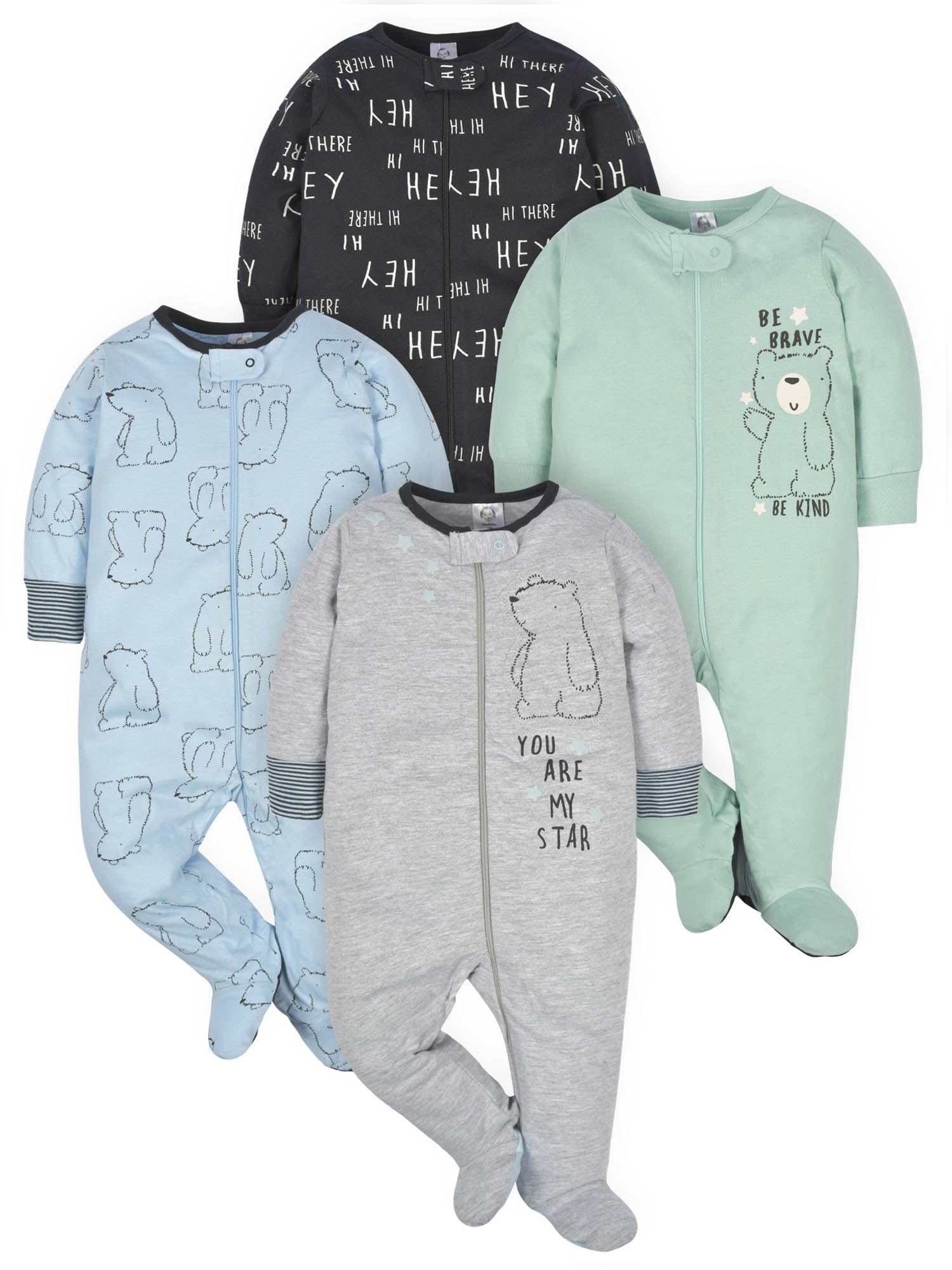Gerber Baby Boys' 4 Pack Sleep 'N Play Footie, Bear, 3-6 Months