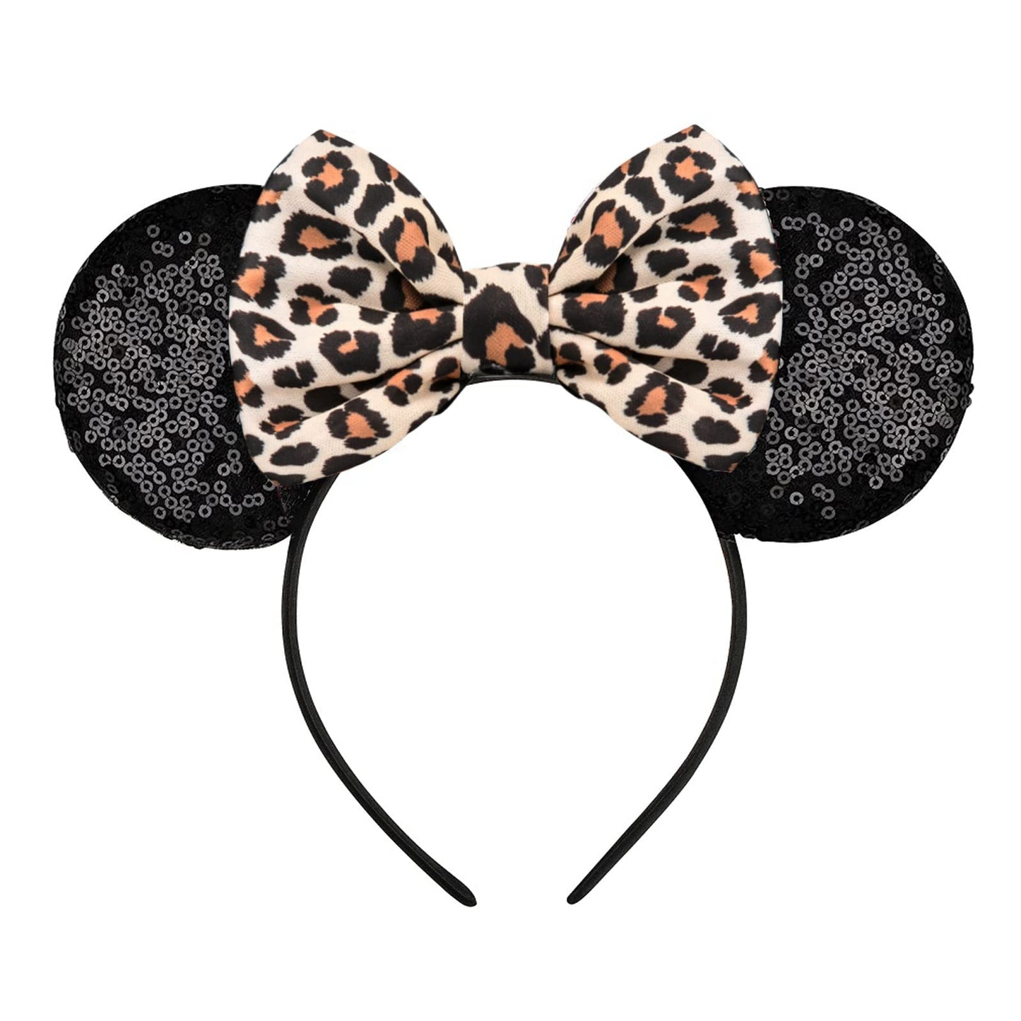 Lylin Mouse Ears Headband, Sequin Ears Headbands With Bow Hairs Accessories For Girls Women Birthday Party Cosplay Costume (Leop