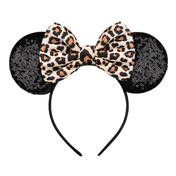 Lylin Mouse Ears Headband, Sequin Ears Headbands With Bow Hairs Accessories For Girls Women Birthday Party Cosplay Costume (Leop