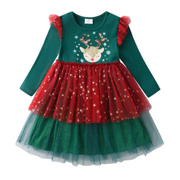 Dxton Girls Dresses Winter Toddler Christmas Costume Party Long Sleeve Tutu Party Outfits Lh4112 8T