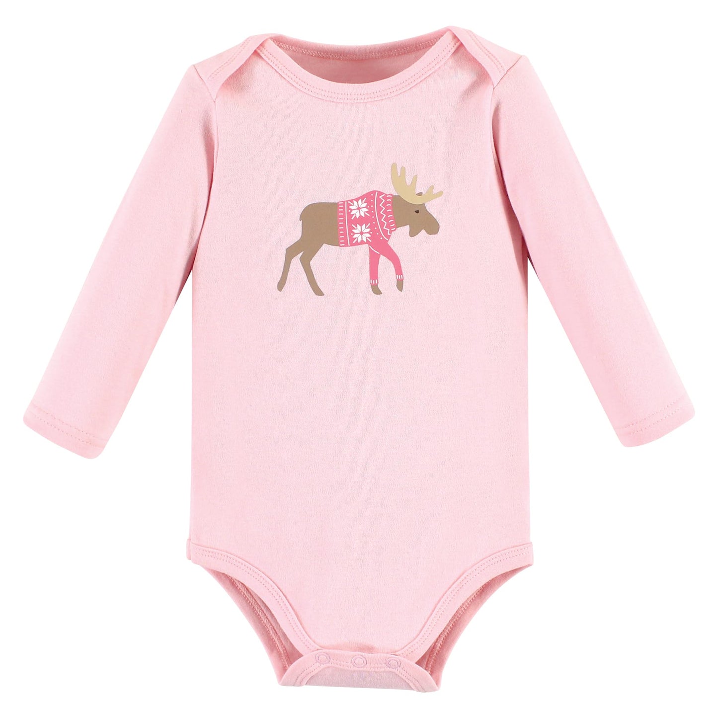 Hudson Baby Unisex Baby Cotton Long-Sleeve Bodysuits, Pink Moose Bear, 18-24 Months
