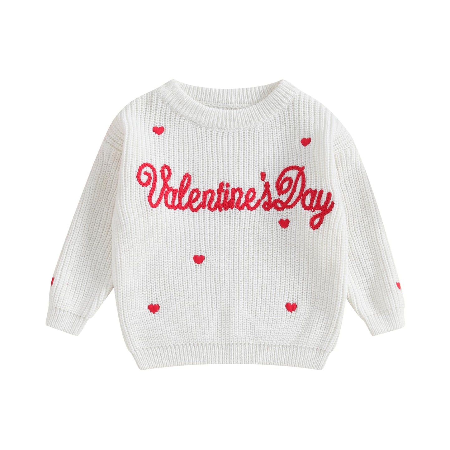 Baby Girl Valentines Day Outfit Love Heart Sweet Long Sleeve Sweater Tshirt Crewneck Tops Fall Winter Clothes (E-White, 9-12 Mon