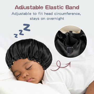 Baby Bonnet For 6-36 Months Sleeping: Reversible Smooth Satin For No Mess Toddler'S Curly Hair, Adjustable Band No Slip Black-Ta