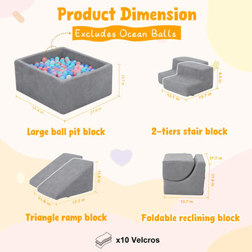 Baby Climbing Blocks With Ball Pit,6Pcs Foam Climbing Toys For Toddlers 1-3 Inside,Soft Crawl & Climb Activity Play Set Indoor,M