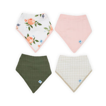 Little Unicorn Baby Bandana Bib 4 pack | Absorbent, Extra Soft Cotton for Drooling & Teething | Adjustable fit (Watercolor Roses