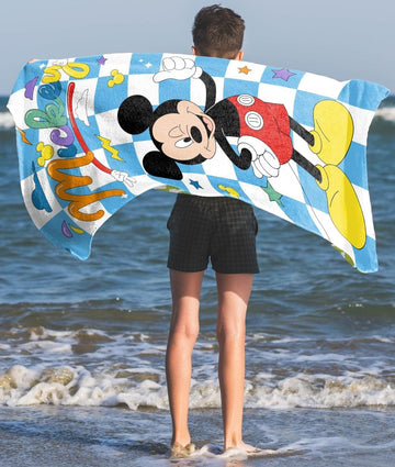 Disney Mickey Mouse Bath Pool Beach Towel - Checkered Kids Super Soft & Absorbent 100% Cotton Towel, Measures 28 X 58