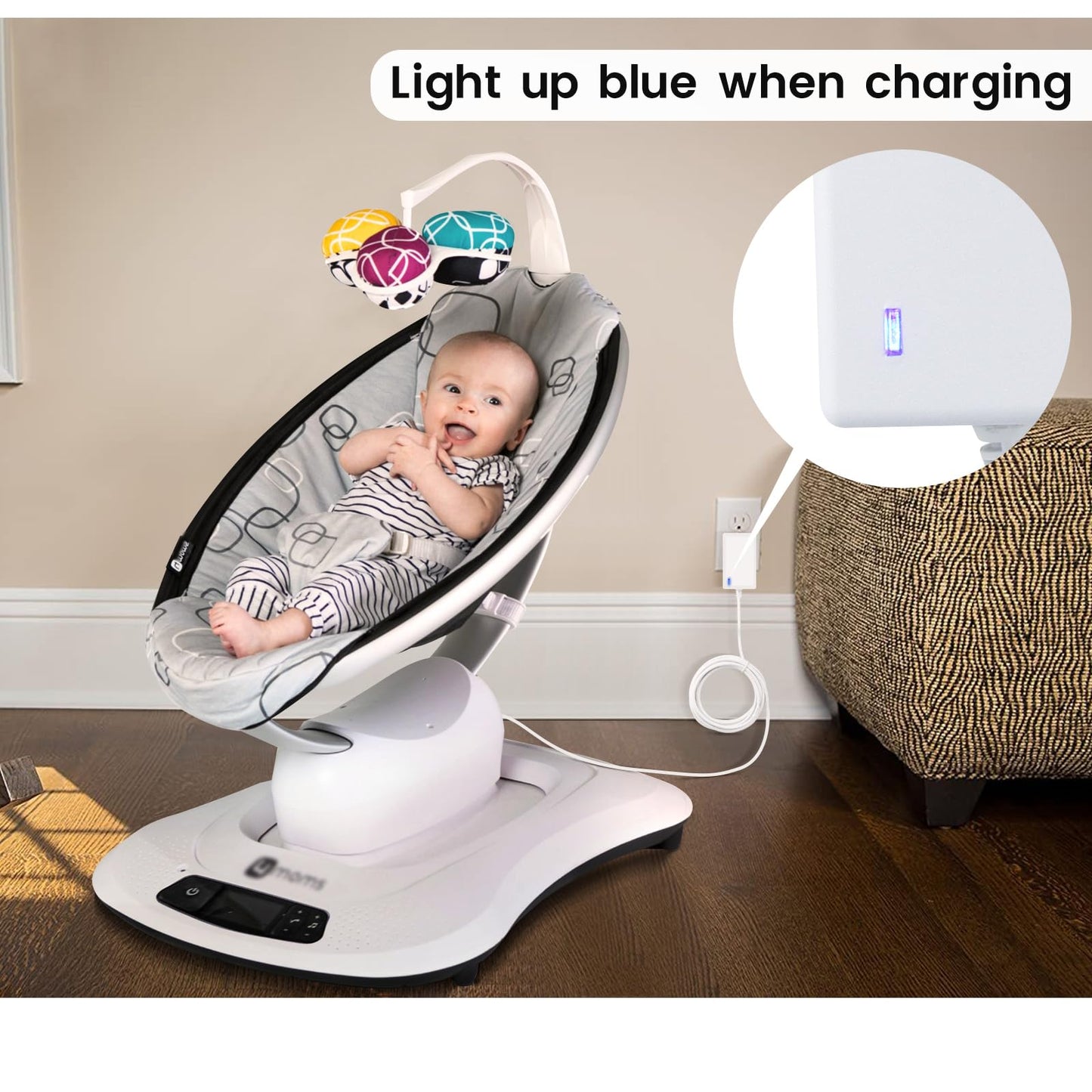 Yeaoi 10 Ft Power Cord For 4Moms Mamaroo 4, 12V 3A Charger For Rockaroo Baby Swing, Ac Adapter, White