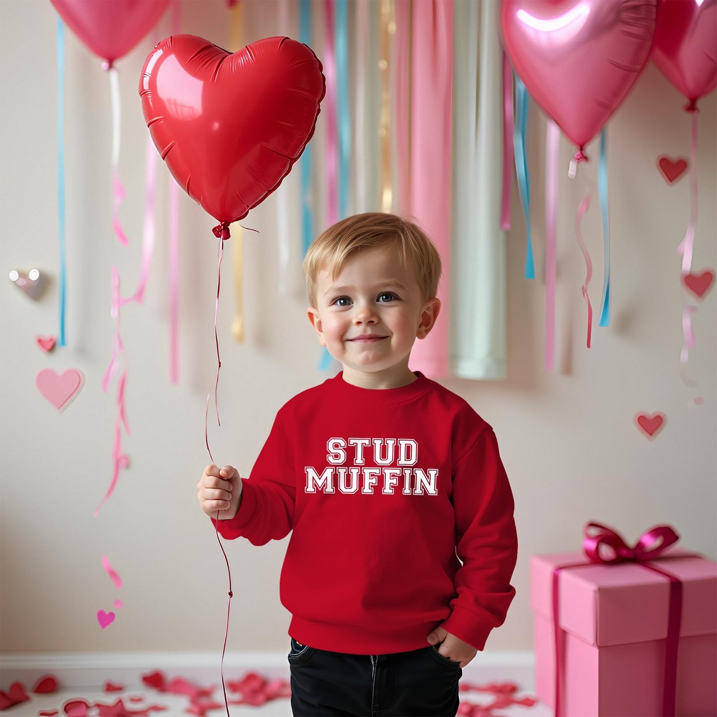 Ag Aguu Toddler Baby Boy Valentine'S Day Sweatshirt Stud Muffin Long Sleeve Shirt Holiday Outfit Crew Neck Tops Fall Clothes(Red