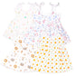 Kidbea Extra Soft Muslin Cotton Frock For Baby Girl | Rainbow, Tiger, Space And Mickey Chick Print For 0 To 3 Months | Packof 4