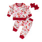 Lesimsam Toddler Baby Girl Valentines Day Outfit Heart Bow Print Ruffle Long Sleeve Sweatshirt Pants Headband 3Pc Outfit Set (B