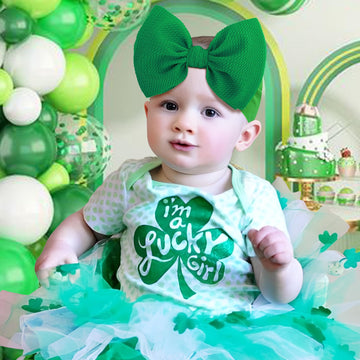 Oneninedream Hairband, St.Patrick'S Day Hair Accessories For Infant Baby Girls, Green Headbands With Bows, Shamrock Print, Nylon