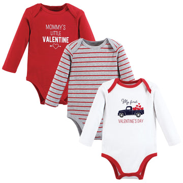 Hudson Baby Unisex Baby Cotton Long-Sleeve Bodysuits, Valentine Truck, 3-6 Months