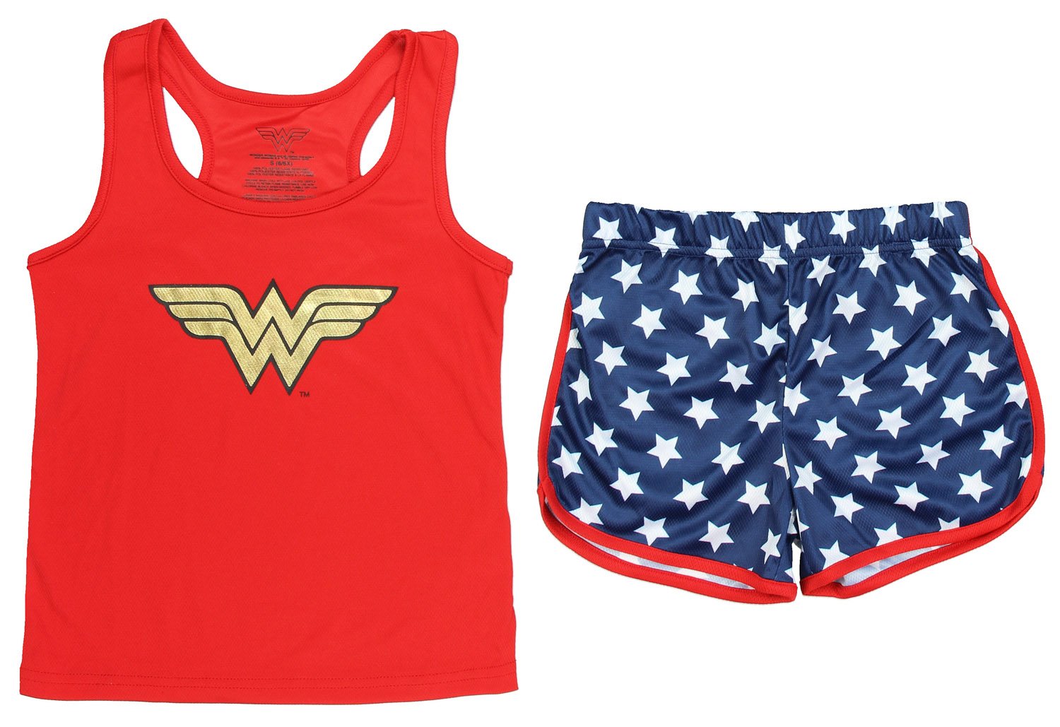 Intimo Little Girls Wonder Woman Sporty Mesh Pajama Set, Red, 4/5