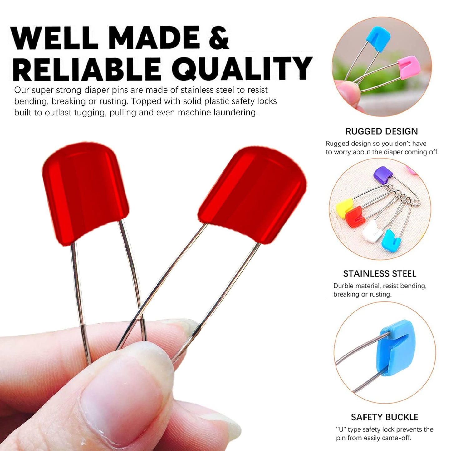 Lxnoap 10 Pcs Cloth Diaper Pins Stainless Steel Traditional Safety Pin (Red)