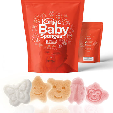 Konjac Baby Sponge For Bathing | Natural Cute Shapes | Kids Bath Sponges For Infants | Toddler Bath Time | Safe Organic Plant-Ba