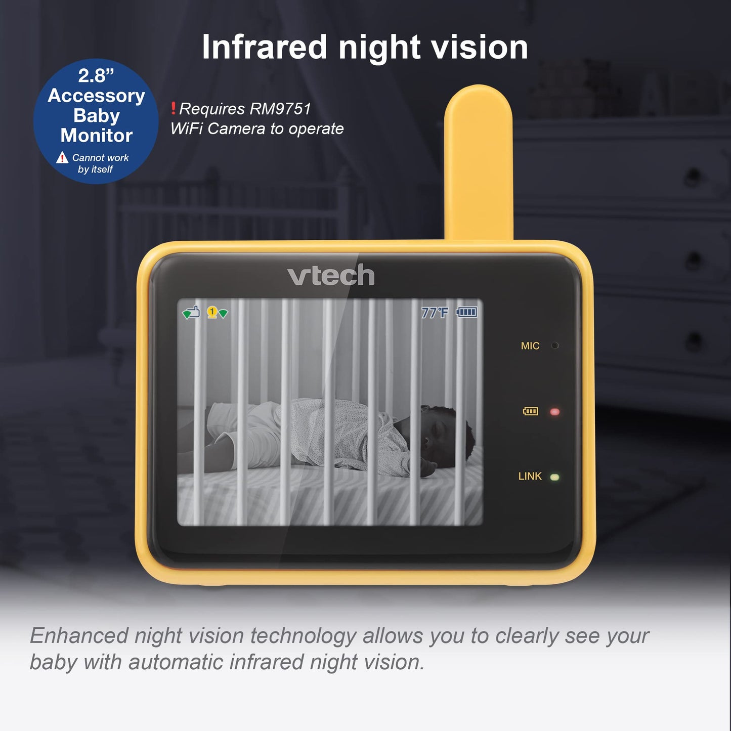 Vtech Rm2701 2.8' Accessory Baby Monitor Viewer (Requires Rm9751 Wifi Camera To Operate) Remote Monitoring, Night Light, Soothi