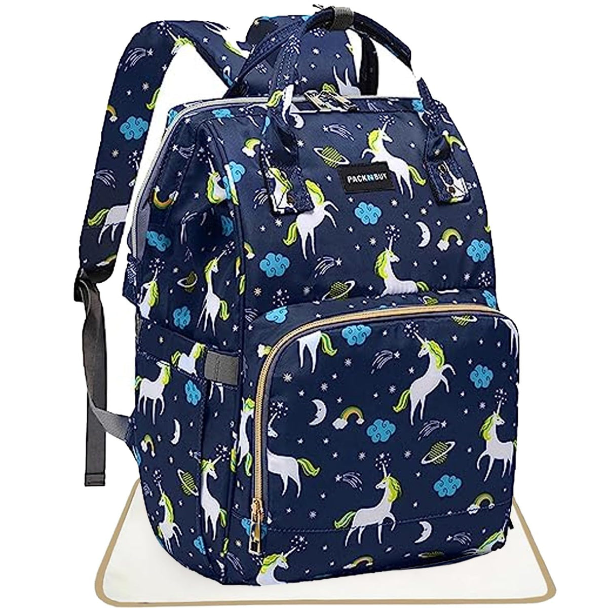 PACKNBUY Diaper Bag for Mothers for Travel with Changing Mat, Maternity Bag with Insulated Bottle Pockets, Water Resistant, Mult