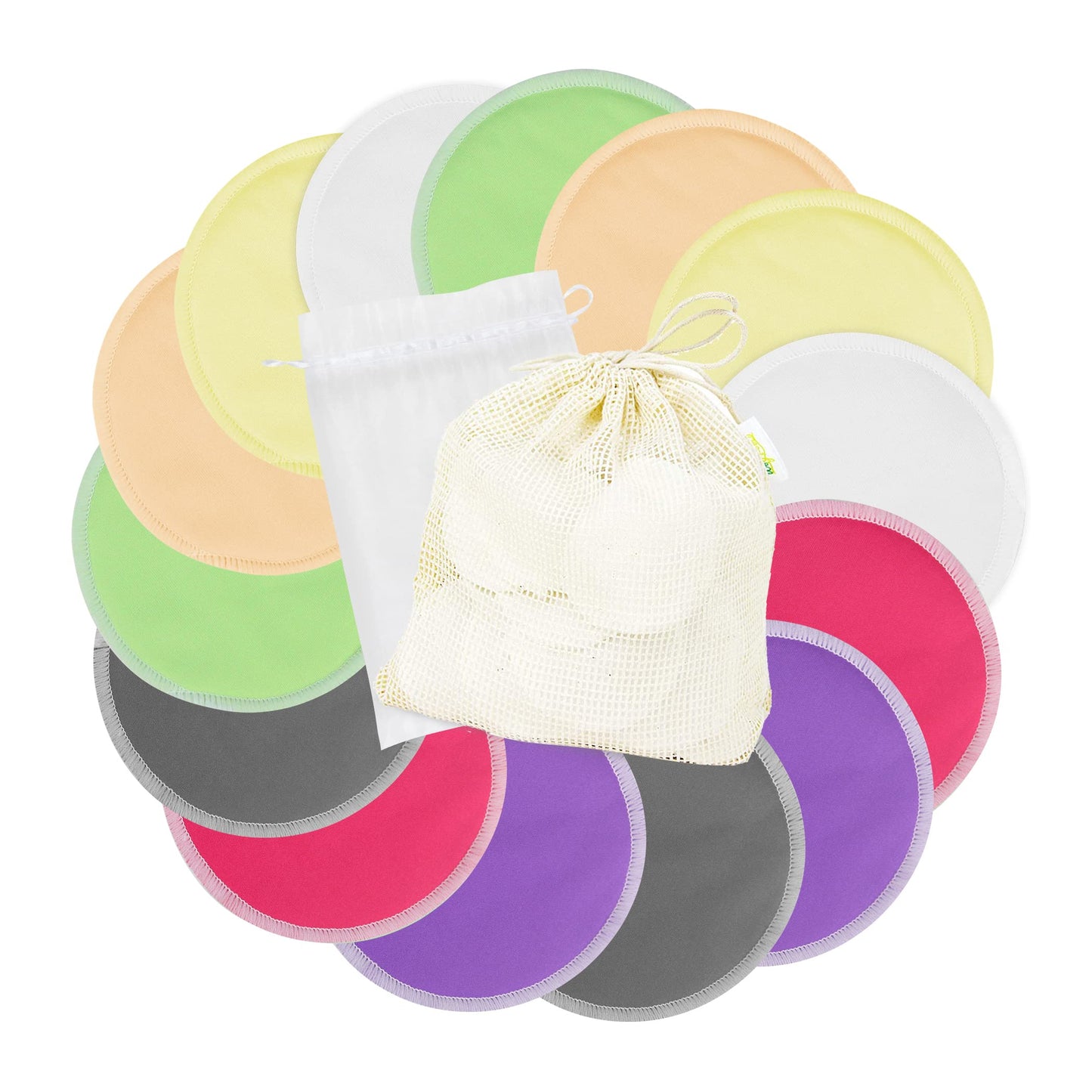 Wegreeco Nursing Breast Pads (14 Pack) + Laundry Bag & Storage Bag, 2 Sizes: 3.9/4.7 Inch - Washable & Reusable Breastfeeding Nu