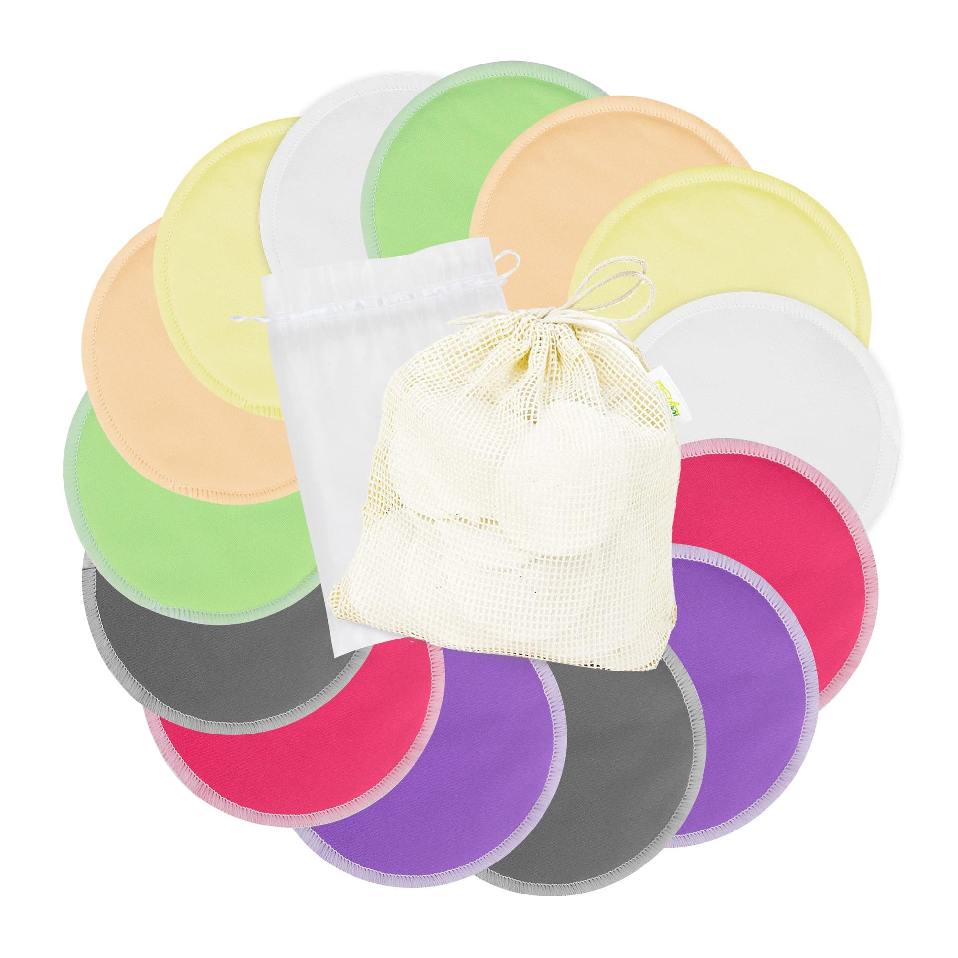 Wegreeco Nursing Breast Pads (14 Pack) + Laundry Bag & Storage Bag, 2 Sizes: 3.9/4.7 Inch - Washable & Reusable Breastfeeding Nu