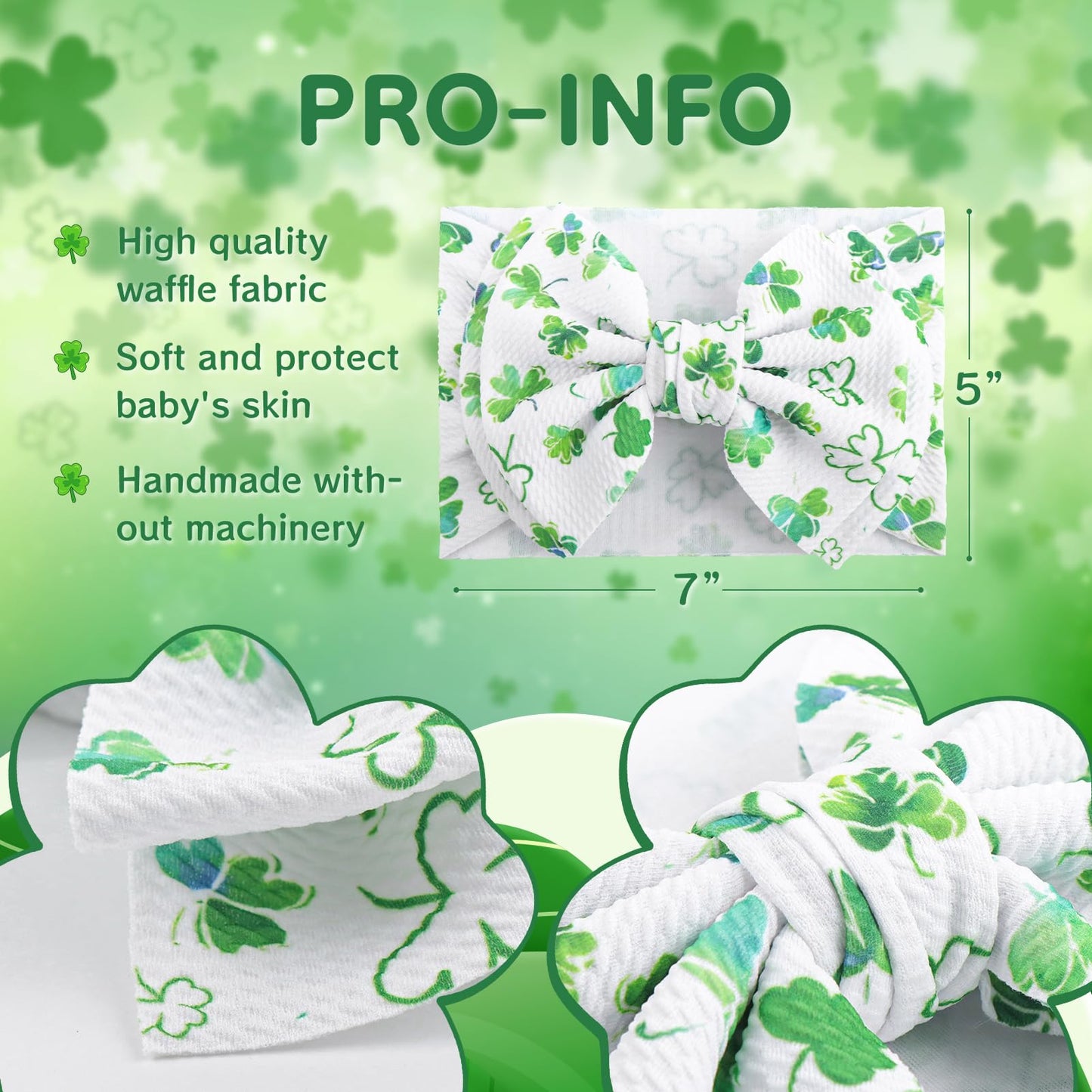 Oneninedream 7    Large St Patricks Baby Bows Green Shamrock Headbands For Newborn Girls White Leaves Tied Bow Hairband Infant S