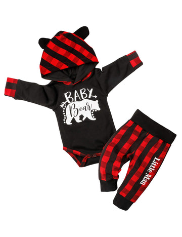 Fommy Baby Boy Clothes 9-12 Months Baby Bear Hoodies Baby Clothes Boy Outfit Plaid Pant Cute Boy Clothes 2Pcs Set Gifts