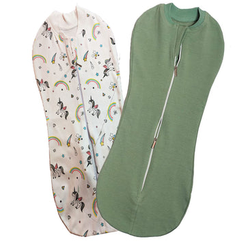 MammaChamp POD/Zipper Swaddle/Sleeping Bag/Blankets/Wrap/Sack for Newborn/Infant Baby 03 Months (Packof 2) (Light Green + Unic