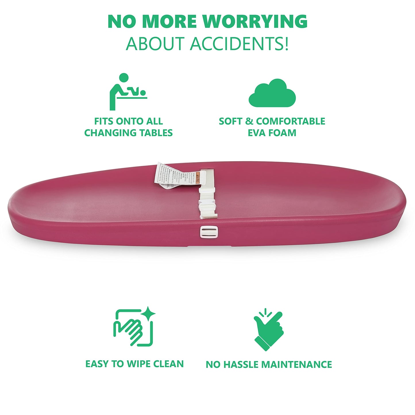 Evolur Eva Baby Changing Pad In Fuschia Pink, Soft, Lightweight And Portable Changing Pad, Fits All Changing Table, Waterproof F