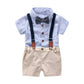 Baby Boys Gentleman Outfits Suits, Infant Blue Shirt+Bib Shorts+Tie+Suspenders Clothing Set,3-6M