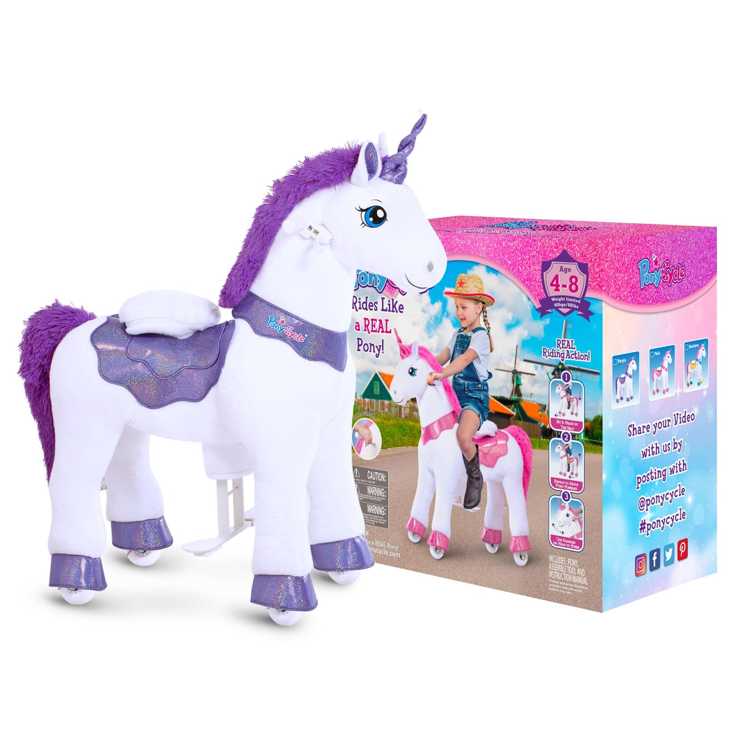 PonyCycle Ride on Unicorn Riding Unicorn Toys with Brake, Essential Model E Interactive Toy Unicorn Gifts for Girls (30 Height/S