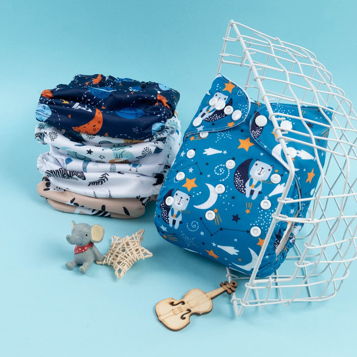 babygoal Reusable Cloth Diapers 6 Pack+6pcs Rayon from Bamboo Inserts+Wet Bag, One Size Adjustable Washable Pocket Nappy Covers