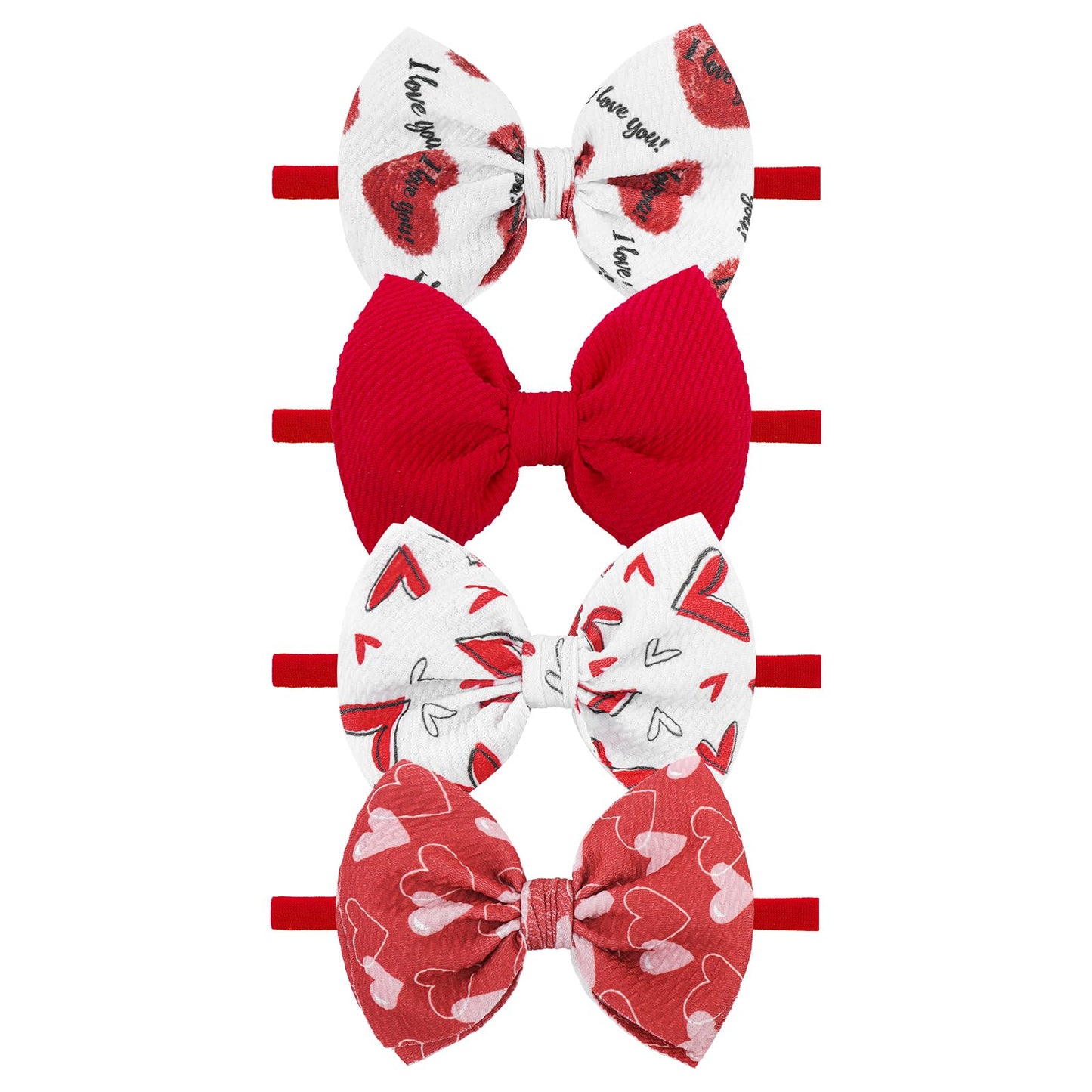 Yanjie Baby Valentines Day Bows Red Love Heart Headbands For Baby Girls Nylon Pink White Hair Bow Toddler Valentines Hair Access