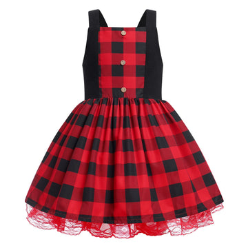 Ibtom Castle Kids Toddler Girls, Sleeveless Plaid Christmas Dresses With Velvet Cape Santa Claus Role Play Child Xmas Robe Red D